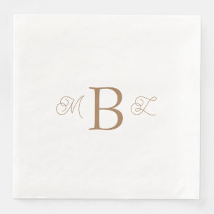 Serviette En Papier Gold Combo Police Monogramme Mariage blanc