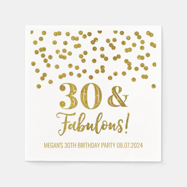 Serviette En Papier Gold Confetti 30 & Fabuleux (Devant)