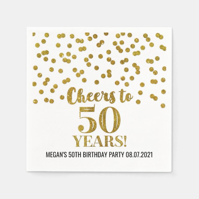 Serviette En Papier Gold Confetti encourage à 50 ans anniversaire (Devant)