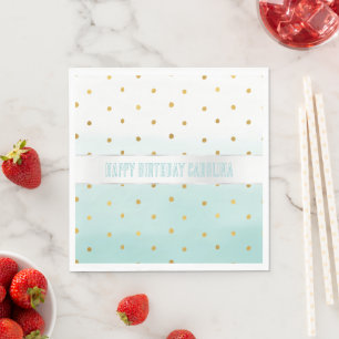 Serviette En Papier Gold Confetti Mint Aquarelle Nom