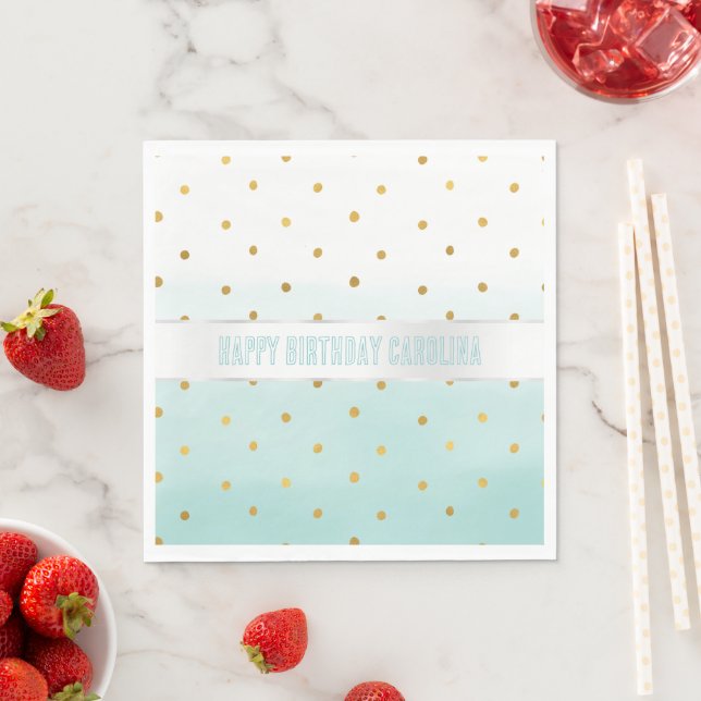 Serviette En Papier Gold Confetti Mint Aquarelle Nom (En situation)