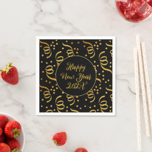 Serviette En Papier Gold Confetti Noir Bonne année