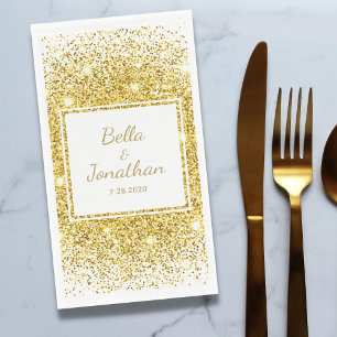 Serviette En Papier Gold Confetti Romantique Élégant mariage personnal