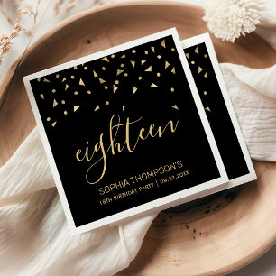 Serviette En Papier Gold Confetti sur Black 18th Birthday Party