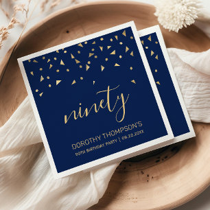 Serviette En Papier Gold Confetti sur la Navy Blue 90e fête d'annivers
