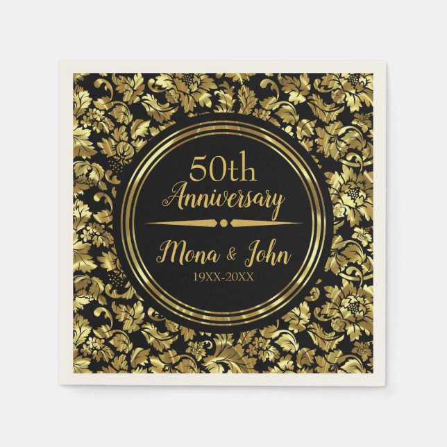 Serviette En Papier Gold Damask Et Gold Divider (Devant)