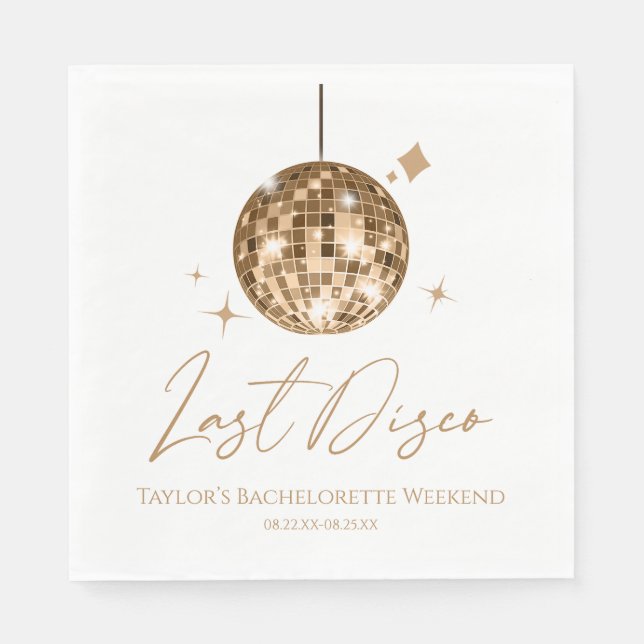 Serviette En Papier Gold Disco Ball Dernière Disco Bachelorette Party (Devant)