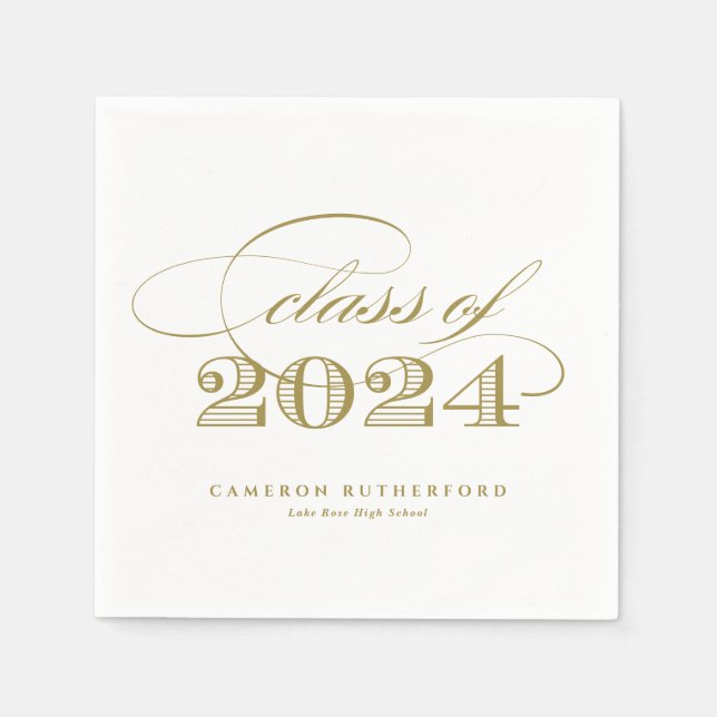 Serviette En Papier Gold Elegant Script 2024 Graduation Party (Devant)