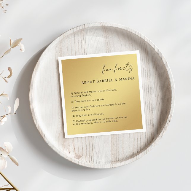 Serviette En Papier Gold et Black Script Fun Faits nouveaux mariés Mar (Créateur téléchargé)
