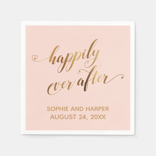 Serviette En Papier Gold et Blush Happy Jamais Après Coeur Script (Devant)