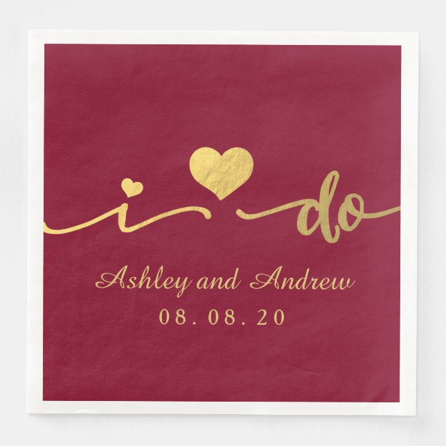 Serviette En Papier Gold et BUrgundy I Do | Mariage (Devant)