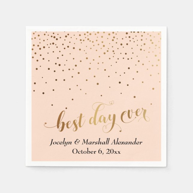 Serviette En Papier Gold et Peach Meilleur Jour Jamais Coeurs Confetti (Devant)
