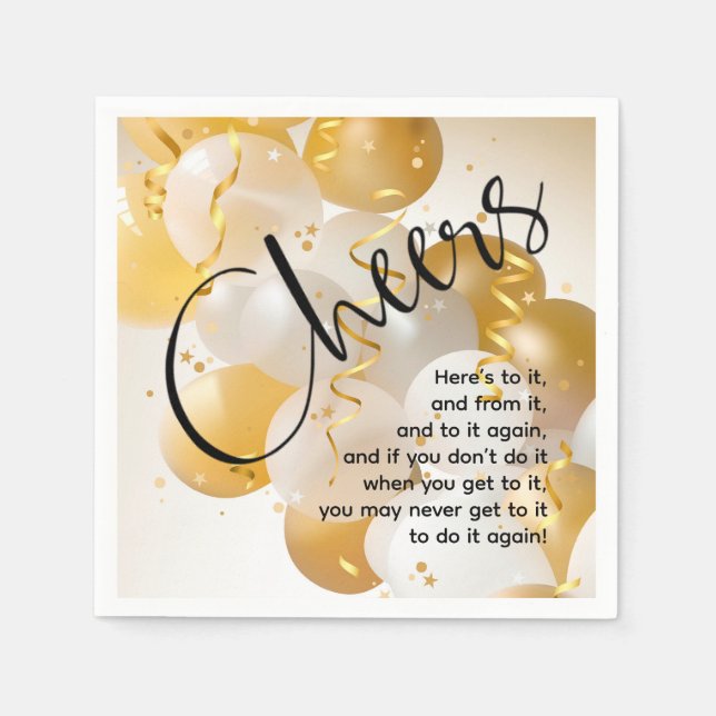 Serviette En Papier Gold et White Balloons Party (Devant)