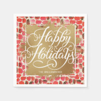 Gold Faux Foil Happy Holidays Berry