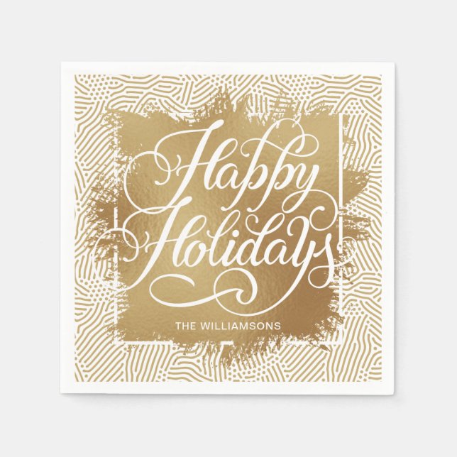 Serviette En Papier Gold Faux Foil Joyeux Vacances Moderne (Devant)