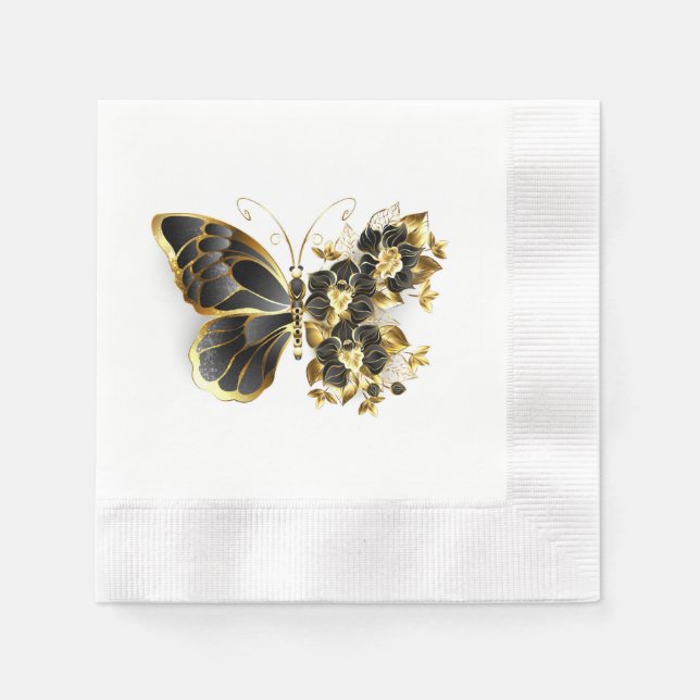 Serviette En Papier Gold flower Butterfly with Black Orchid (Devant)