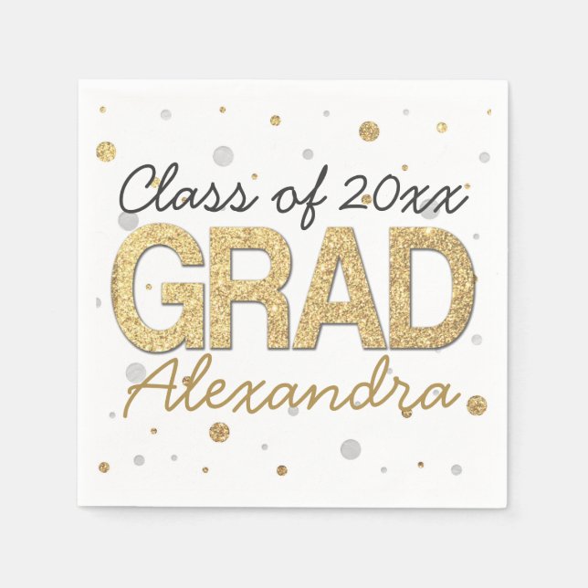 Serviette En Papier Gold Foil Parties scintillant Confetti Graduation  (Devant)
