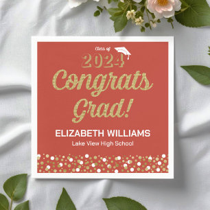 Serviette En Papier Gold Foil Script Confetti Congrats Grad Red