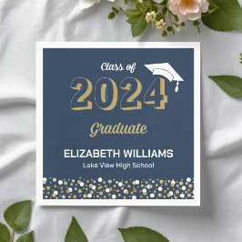 Serviette En Papier Gold Foil Script Confetti Graduation Party Blue
