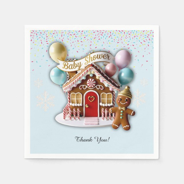 Serviette En Papier Gold Gingerbread House Baby Shower (Devant)