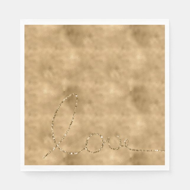 Serviette En Papier Gold Glam Parties scintillant Love (Devant)