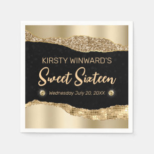 Serviette En Papier Gold Glitter Glam Edge & Diamonds Sweet 16 