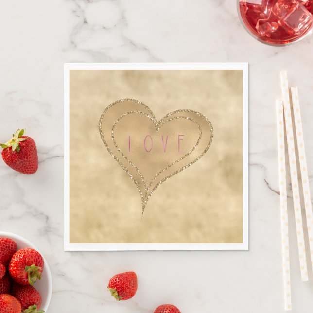 Serviette En Papier Gold Glitzy Parties scintillant amour coeur (En situation)