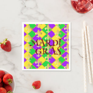 Serviette En Papier Gold Green Mardi Gras Harlequin Motif