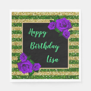 Serviette En Papier Gold Green Parties scintillant rayures violet Rose