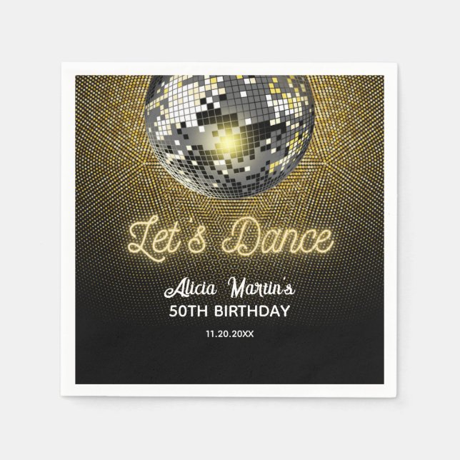 Serviette En Papier Gold Halftone Disco Ball Dansons Anniversaire (Devant)