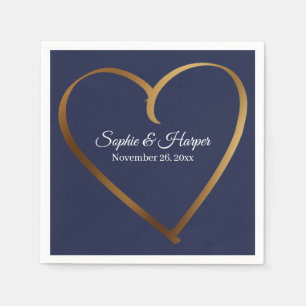 Serviette En Papier Gold Heart Around Details, sur Navy Blue