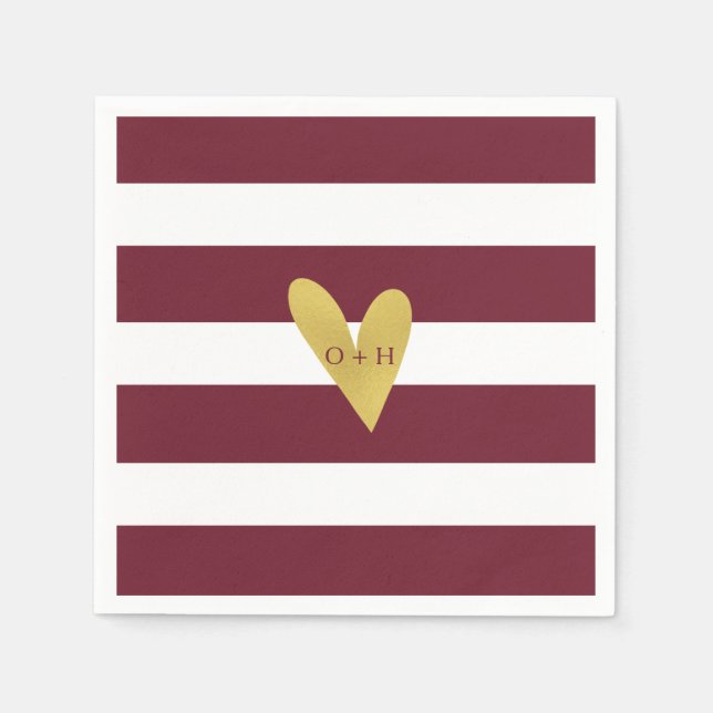 Serviette En Papier Gold Heart Bourgogne Marsala Mariage Papier Napkin (Devant)