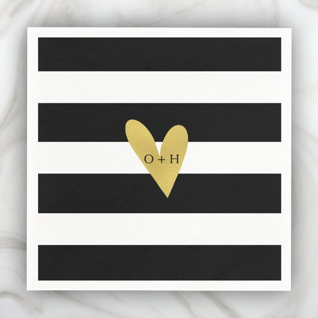 Serviette En Papier Gold Heart | Papier noir blanc Mariage Napkin (Créateur téléchargé)