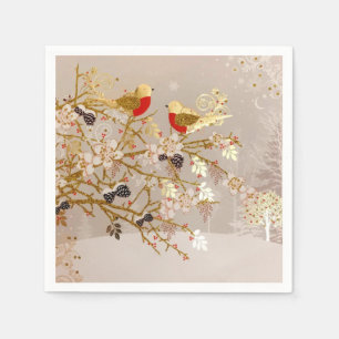 Serviette En Papier Gold hiver Oiseaux de neige Pays Noël