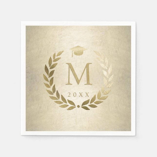 Serviette En Papier Gold Laurel Wreath Monogramme Diplôme initial (Devant)