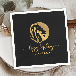 Serviette En Papier Gold Lion Leo Joyeux Anniversaire avec nom