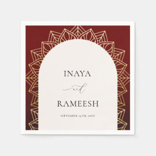 Serviette En Papier Gold Mandala Mariage indien rouge
