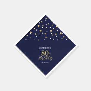 Serviette En Papier Gold moderne & Navy Blue 80th Birthday Party