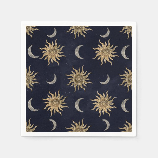 Serviette En Papier Gold Moon Sun Mandala Blue Night Sky Motif (Devant)