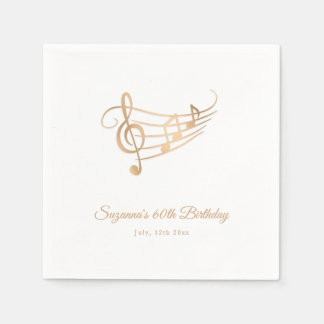 Serviette En Papier Gold Music Notes Élégant Script Anniversaire