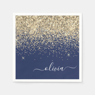 Serviette En Papier Gold Navy Blue Girl Parties scintillant étincelant