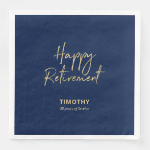 Serviette En Papier Gold & Navy Blue Modern Retirement Party