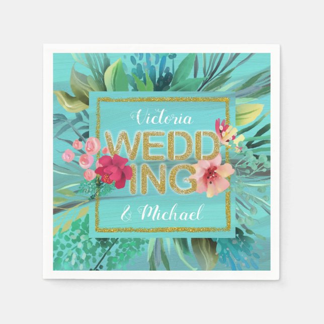 Serviette En Papier Gold Ocean Breeze floral Tropical Napkins (Devant)