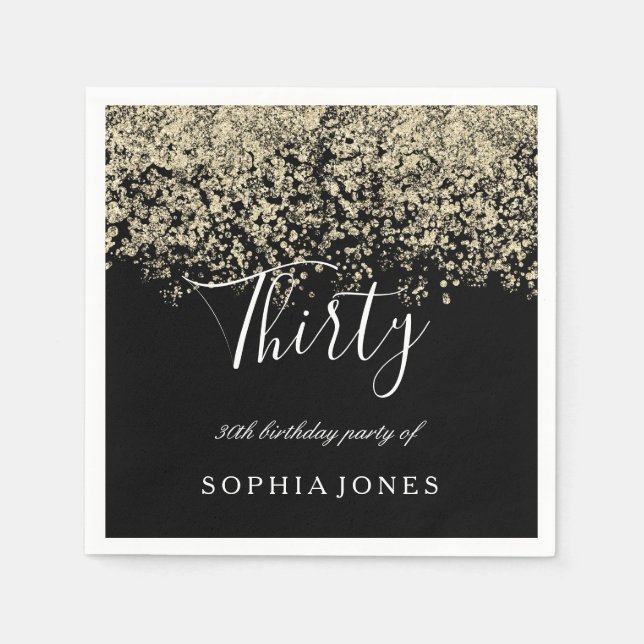 Serviette En Papier Gold Parties scintillant Confetti Black 30e annive (Devant)