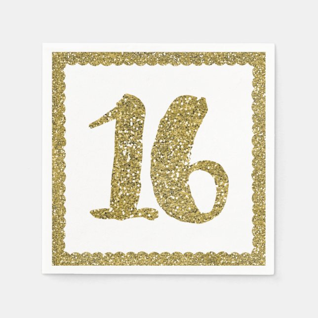 Serviette En Papier Gold Parties scintillant Sweet 16 16E fête d'anniv (Devant)