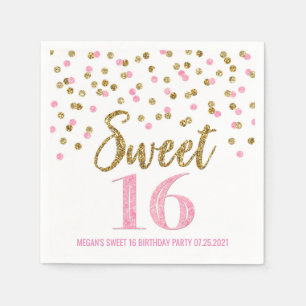 Serviette En Papier Gold Pink Confetti Sweet 16 Anniversaire