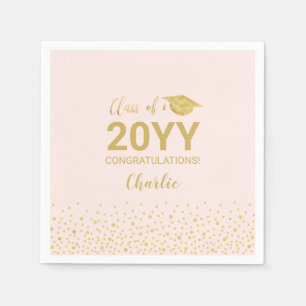 Serviette En Papier Gold & Pink Modern Confetti Graduation Party