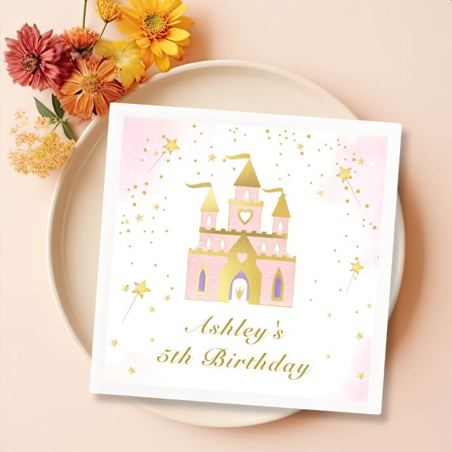 Serviette En Papier Gold Princess Castle Girl Anniversaire de fête Nap (Créateur téléchargé)