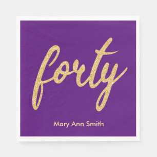 Serviette En Papier Gold Purple 40 Anniversaire Parties scintillant "Q