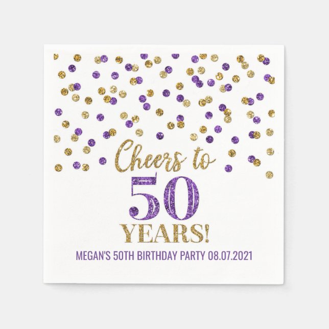 Serviette En Papier Gold Purple Confetti encourage à 50 ans Anniversai (Devant)